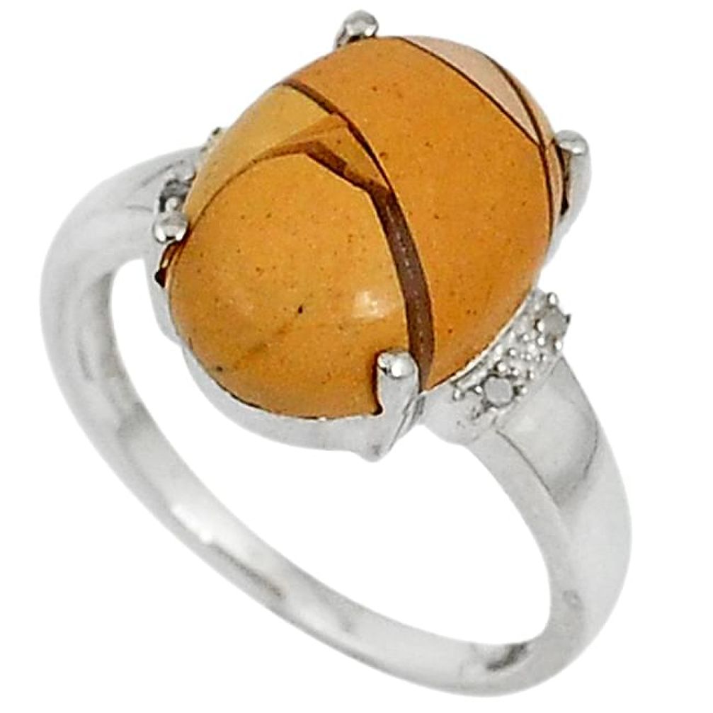 Diamond yellow brecciated mookaite (australian jasper) silver ring size 7 j43497