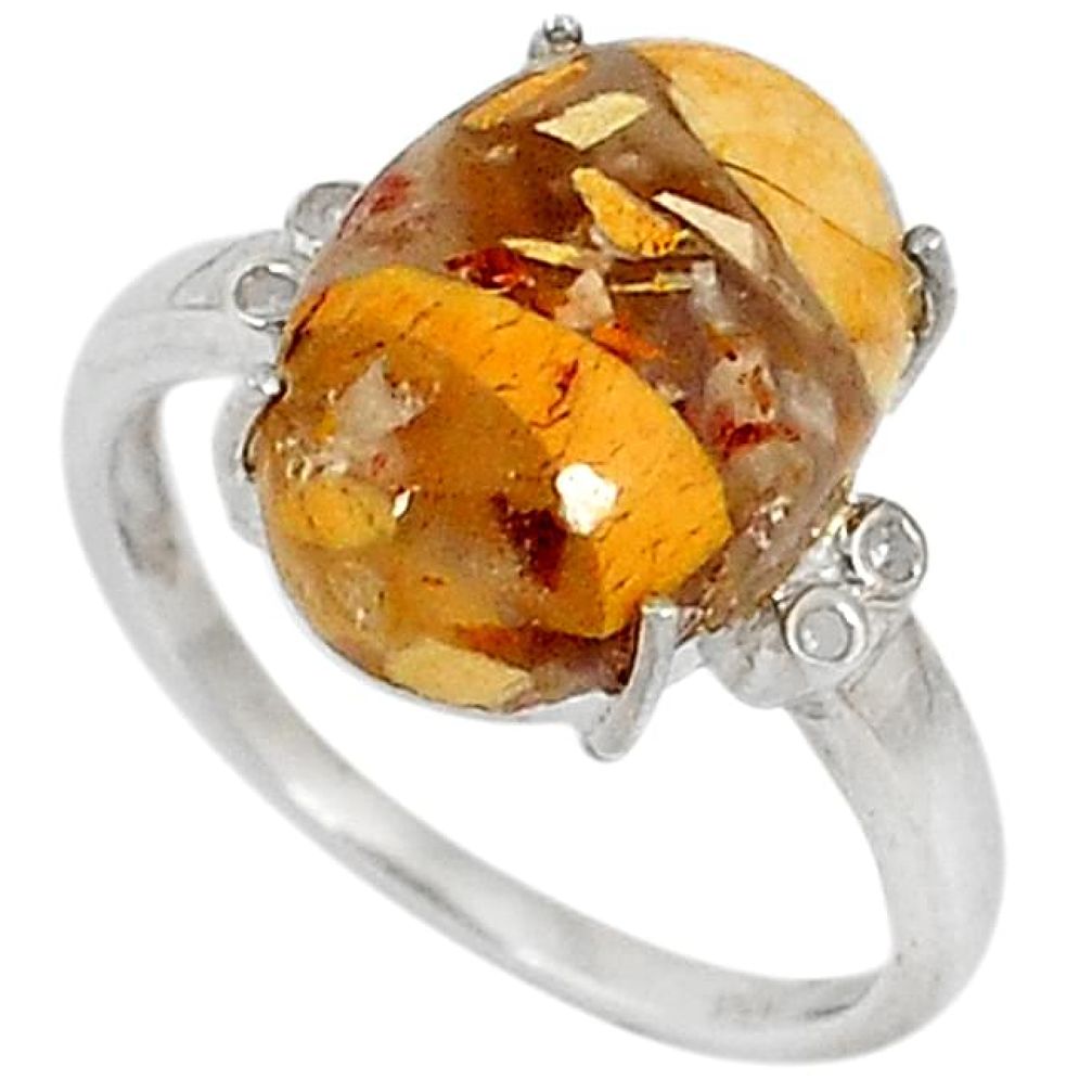 Diamond brecciated mookaite (australian jasper) 925 silver ring size 7 j43499