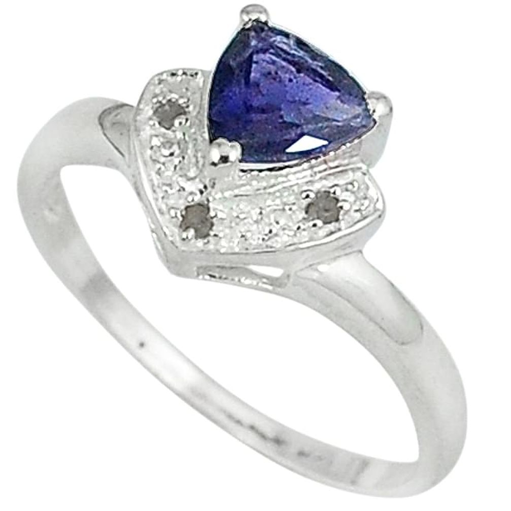 Natural blue iolite diamond 925 sterling silver ring jewelry size 7 j43837