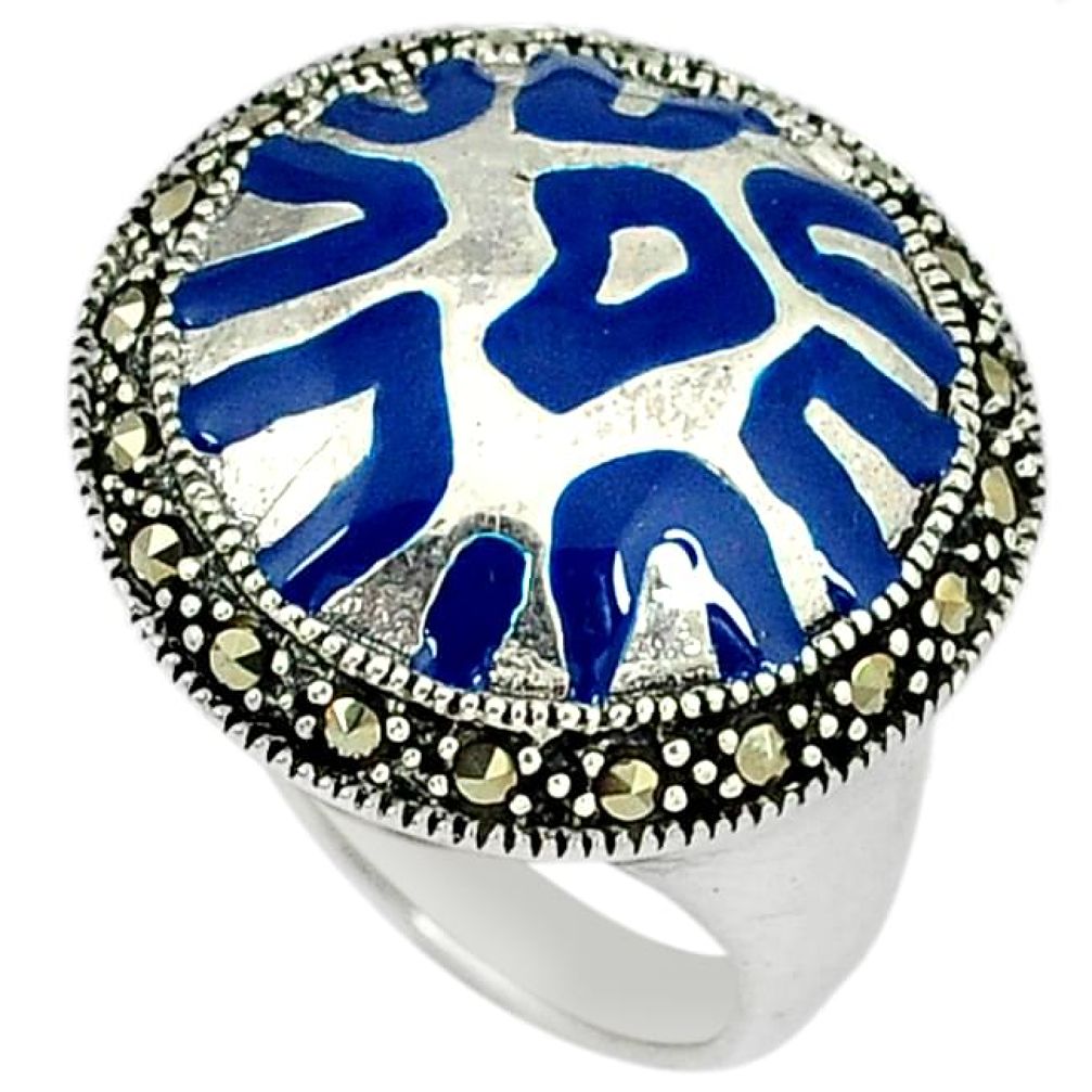 Swiss marcasite enamel 925 sterling silver ring jewelry size 7.5 j43846