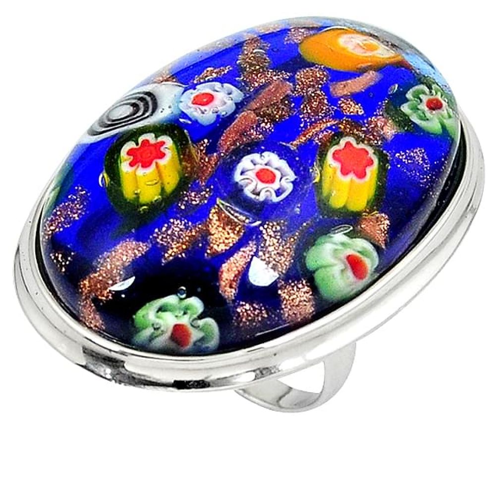 925 sterling silver multi color italian murano glass ring jewelry size 7 j43920