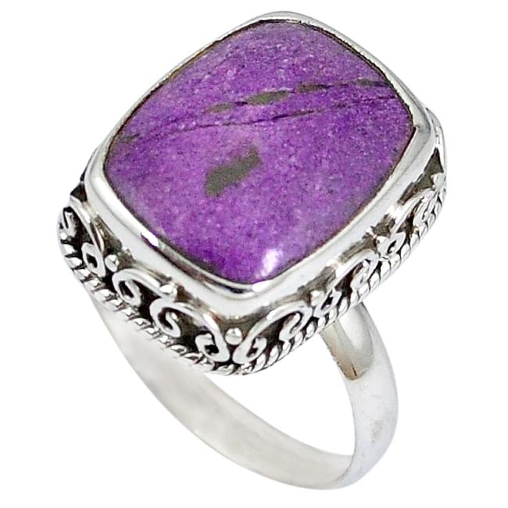 Natural purple purpurite in variscite octagan 925 silver ring size 8.5 j48350
