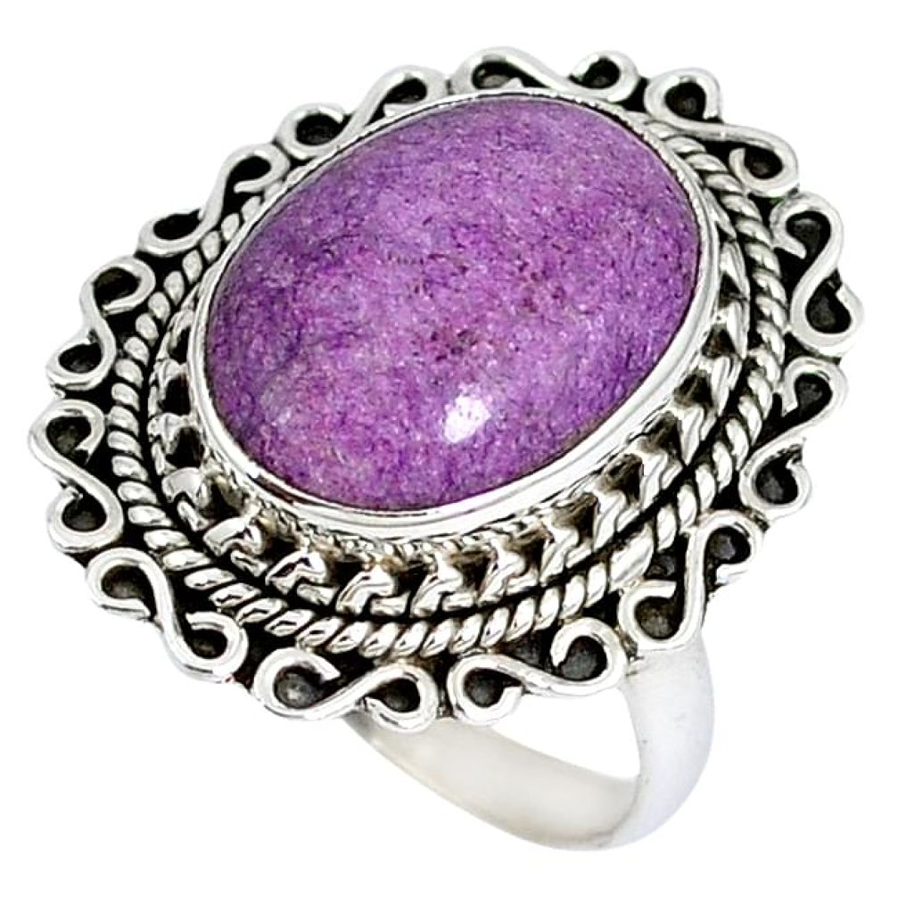 Natural purple purpurite in variscite oval shape 925 silver ring size 6.5 j48358
