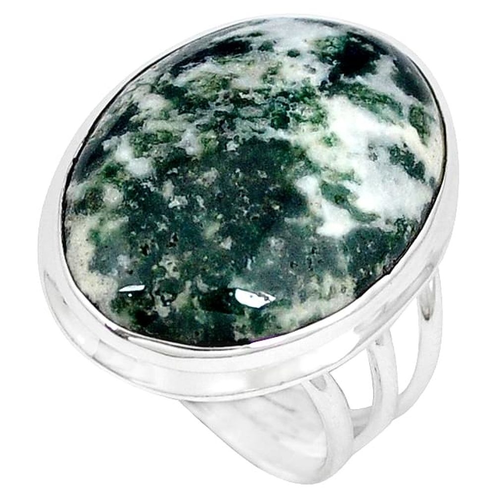 Natural white tree agate oval 925 sterling silver ring jewelry size 8 j49822