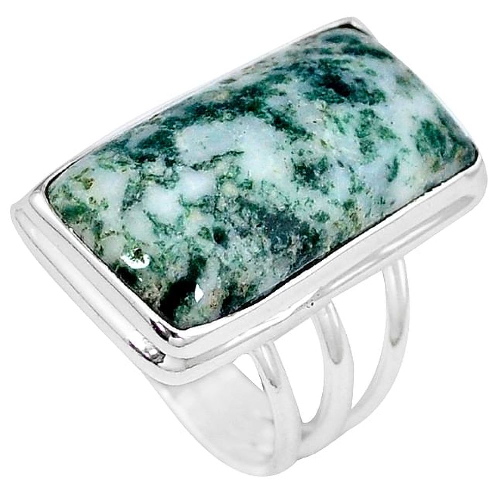 Natural white tree agate 925 sterling silver ring jewelry size 9 j49824