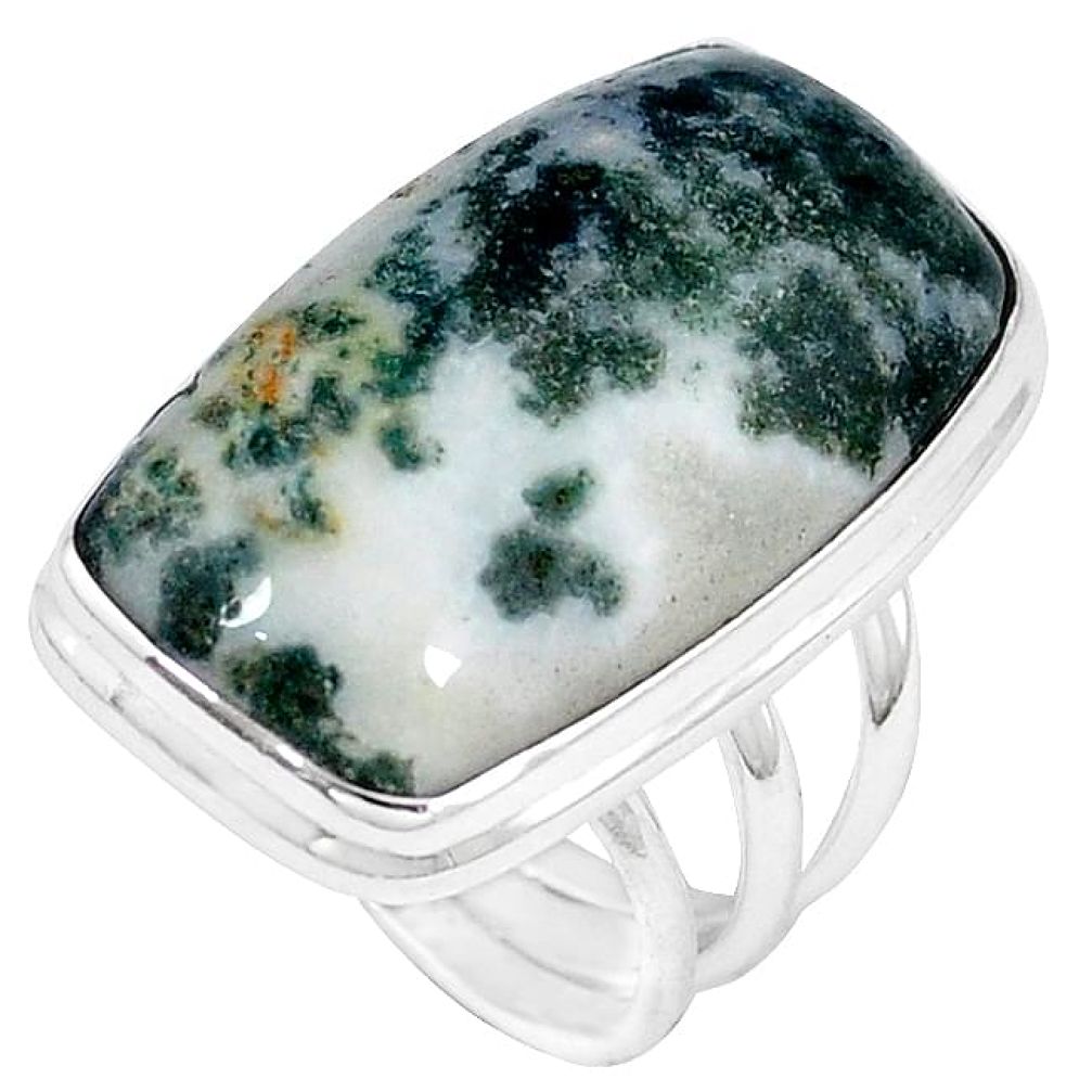 925 sterling silver natural white tree agate octagan ring jewelry size 7 j49826