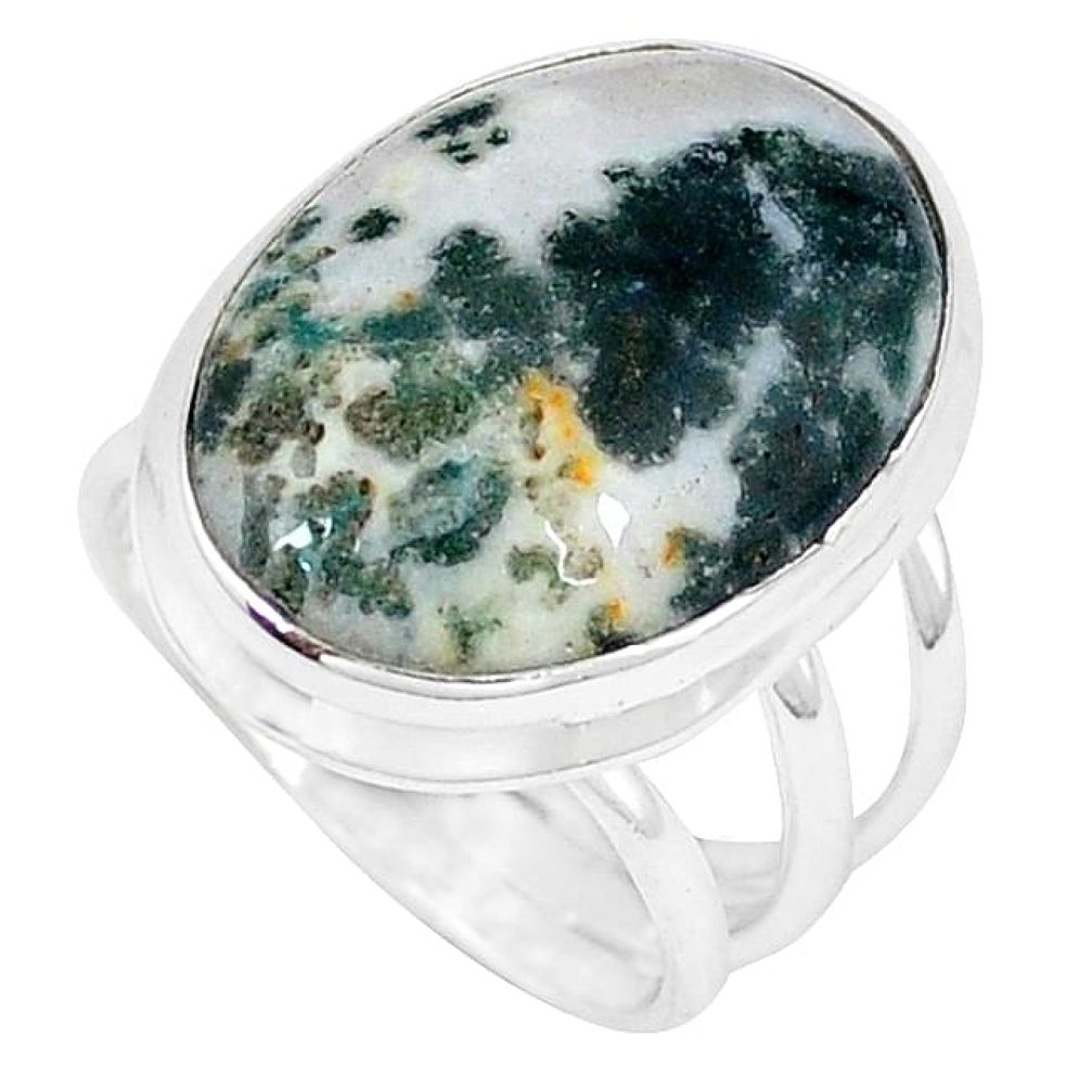 Natural white tree agate 925 sterling silver ring jewelry size 7 j49827
