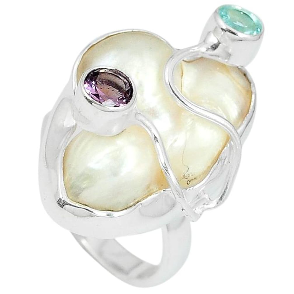 925 silver natural white mother of pearl purple amethyst ring size 9 k10534