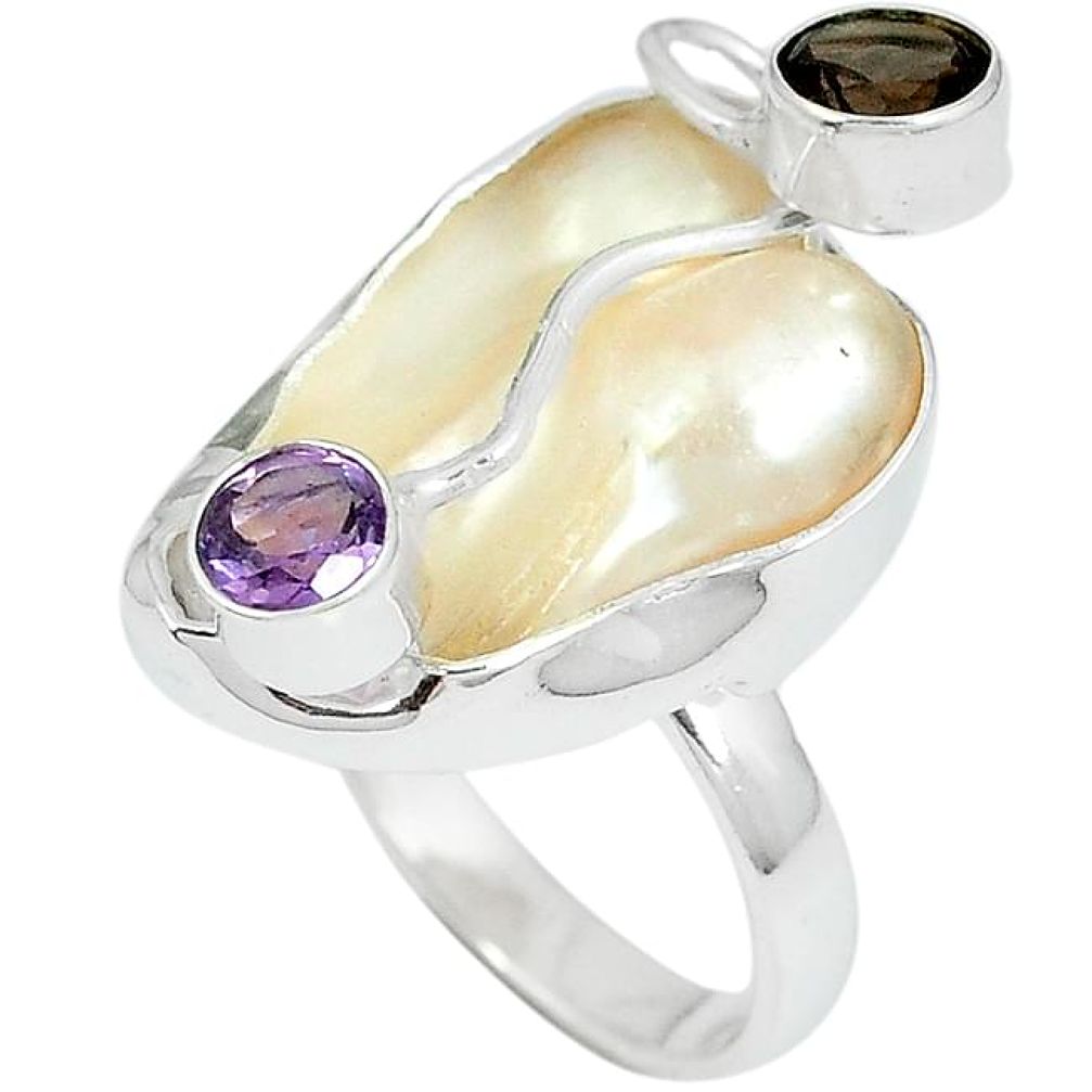 Natural watermelon mother of pearl 925 silver ring jewelry size 8 k10537
