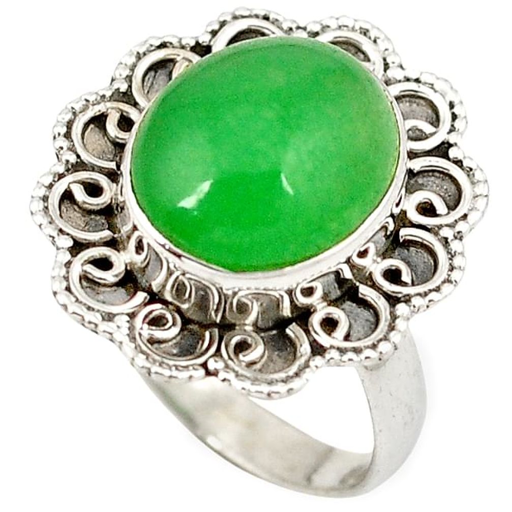 Green jade oval shape 925 sterling silver ring jewelry size 5.5 k1062