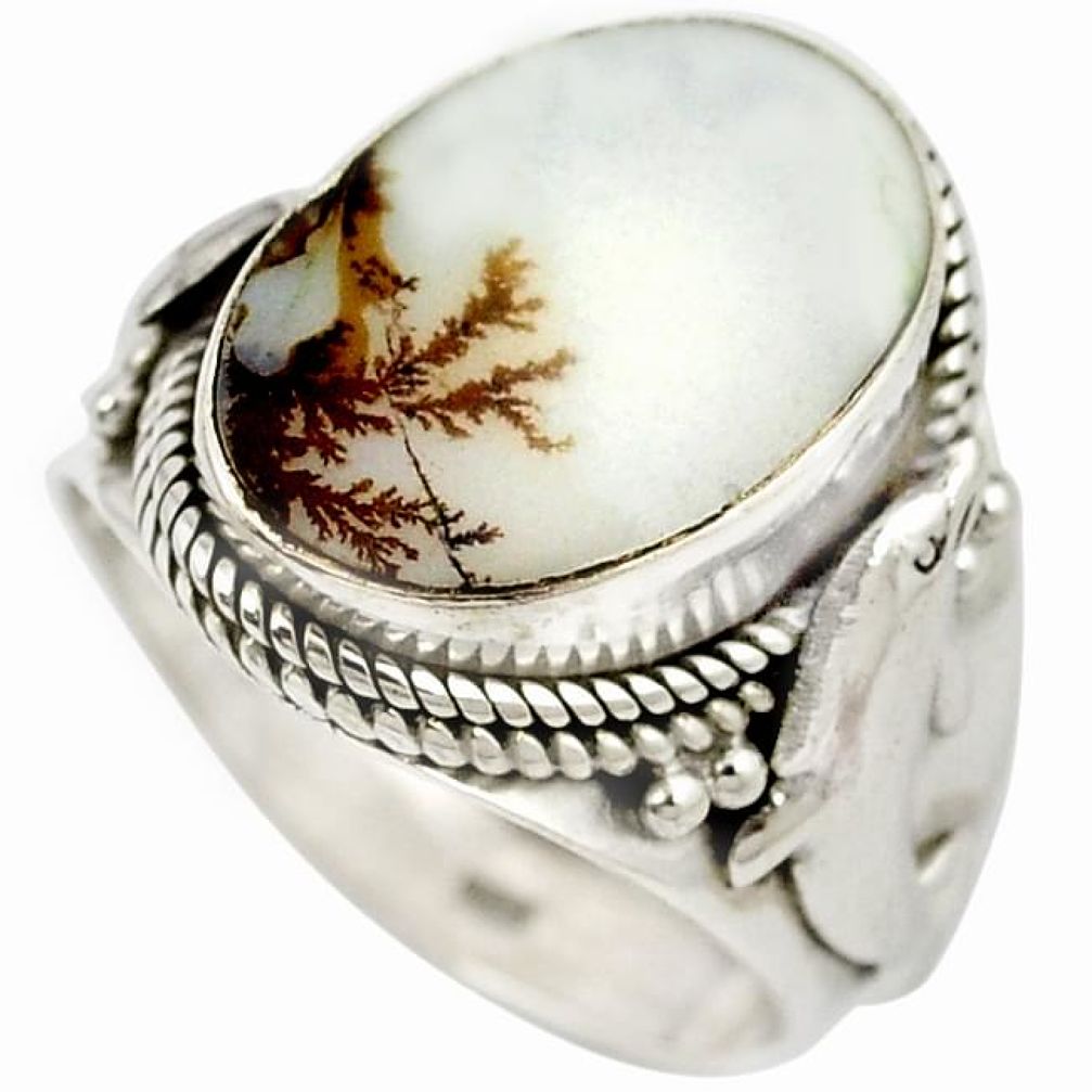 Natural scenic russian dendritic agate 925 sterling silver ring size 8.5 k1261
