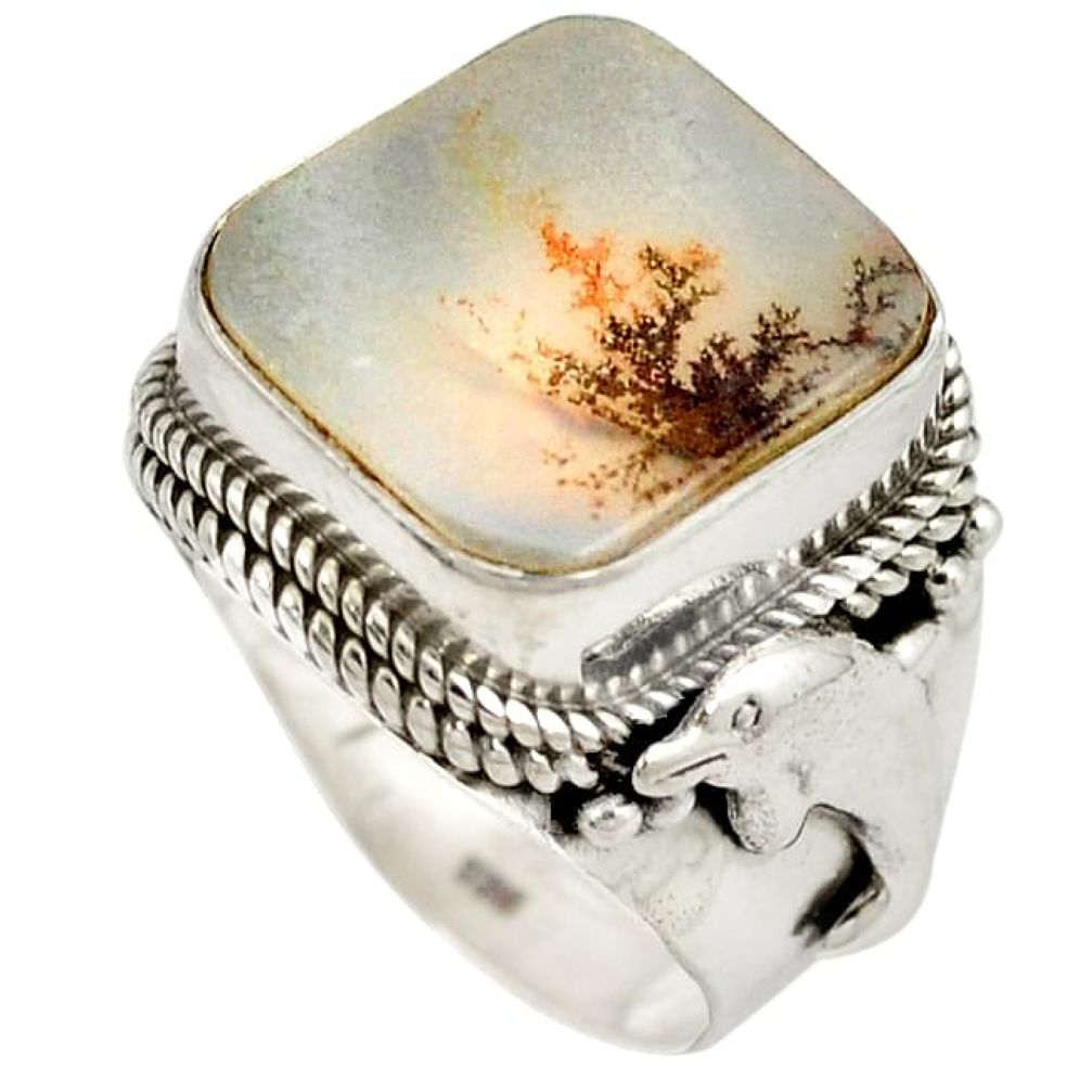 Natural scenic russian dendritic agate 925 sterling silver ring size 8 k1279