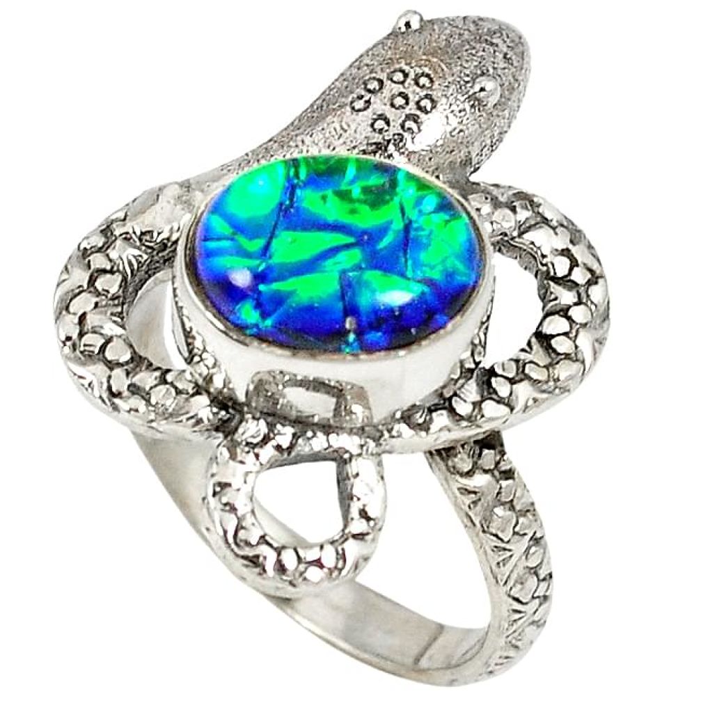 Multi color dichroic glass 925 sterling silver snake ring jewelry size 7.5 k1534
