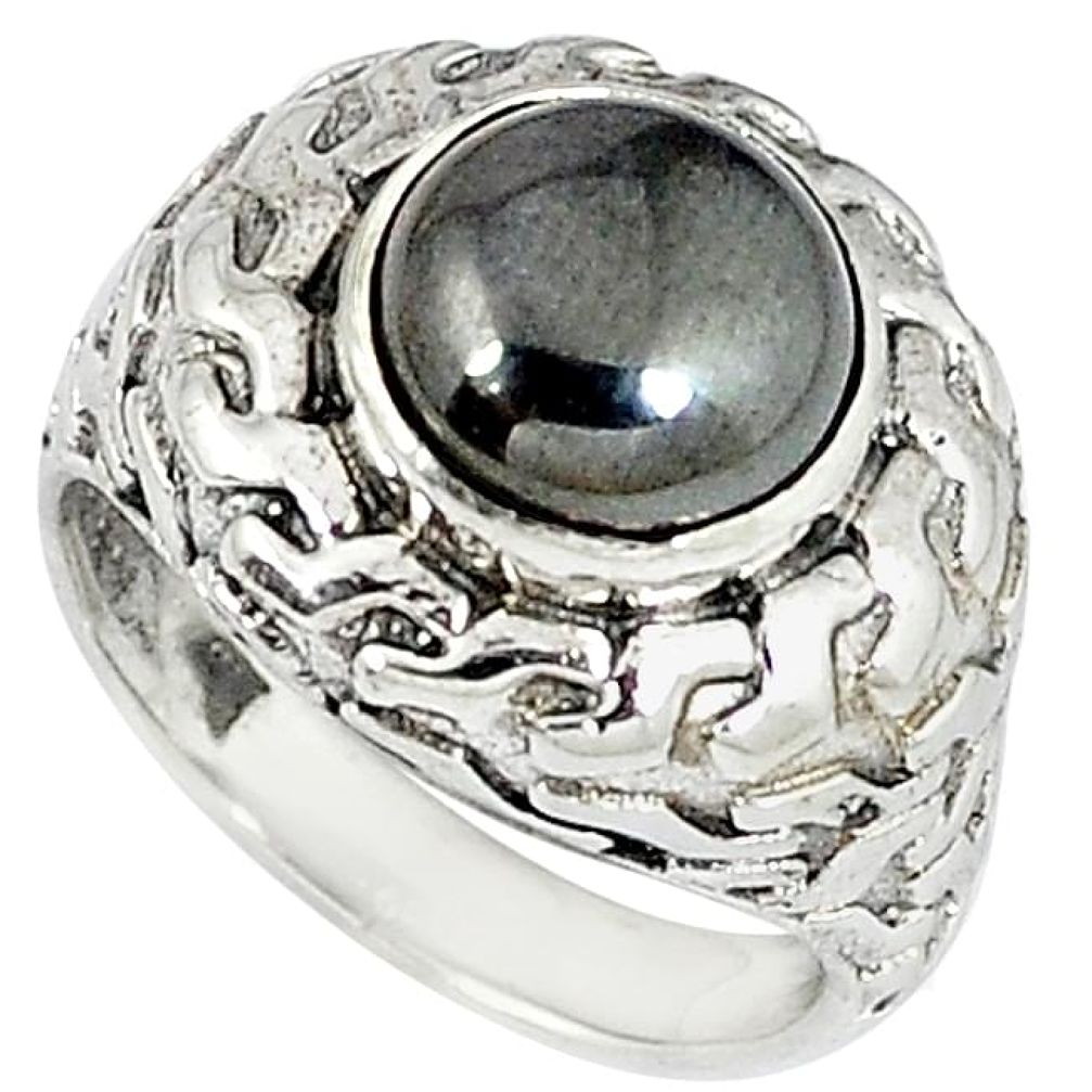 925 sterling silver metalic gun metal round ring jewelry size 9 k20455