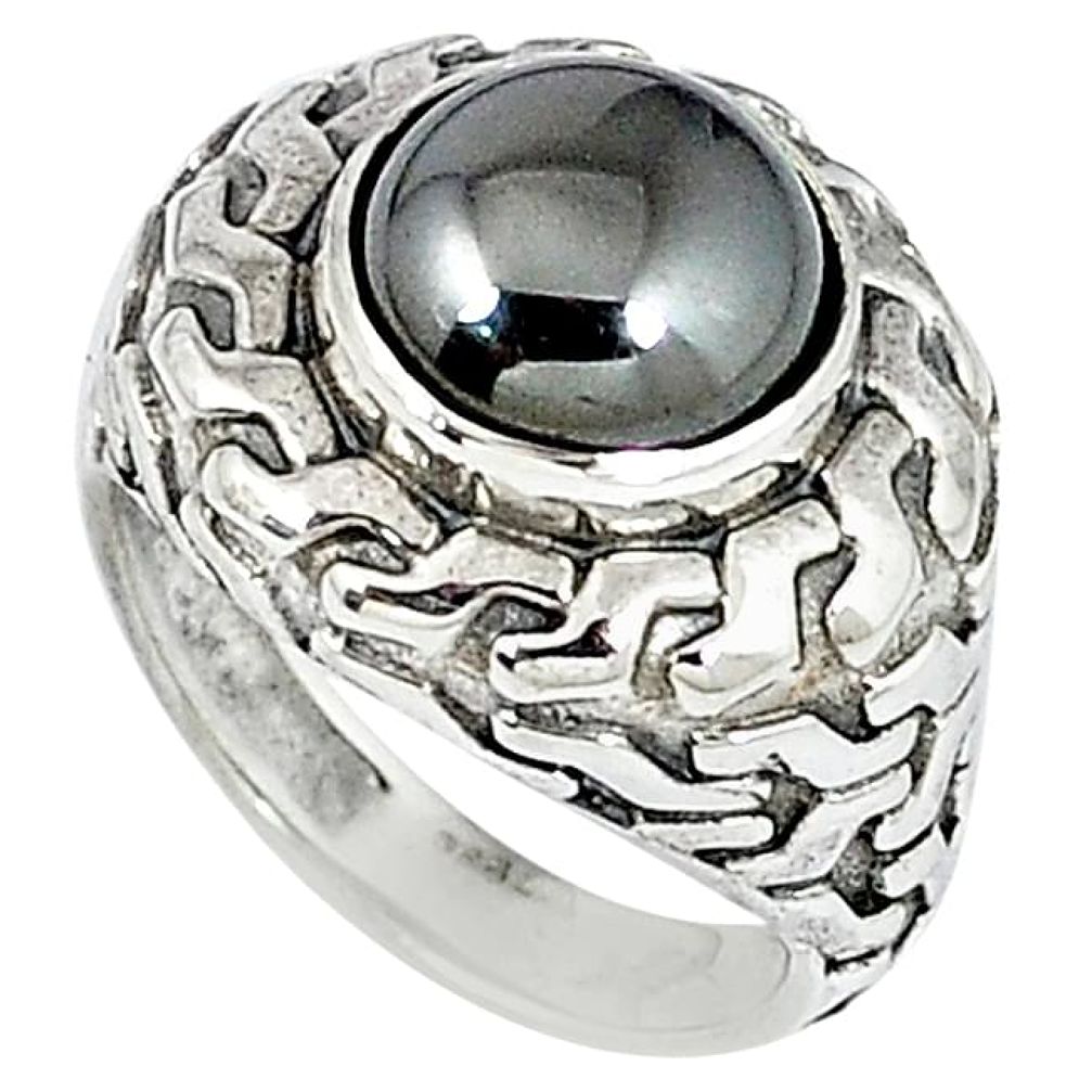 Metalic gun metal round 925 sterling silver ring jewelry size 7 k20456