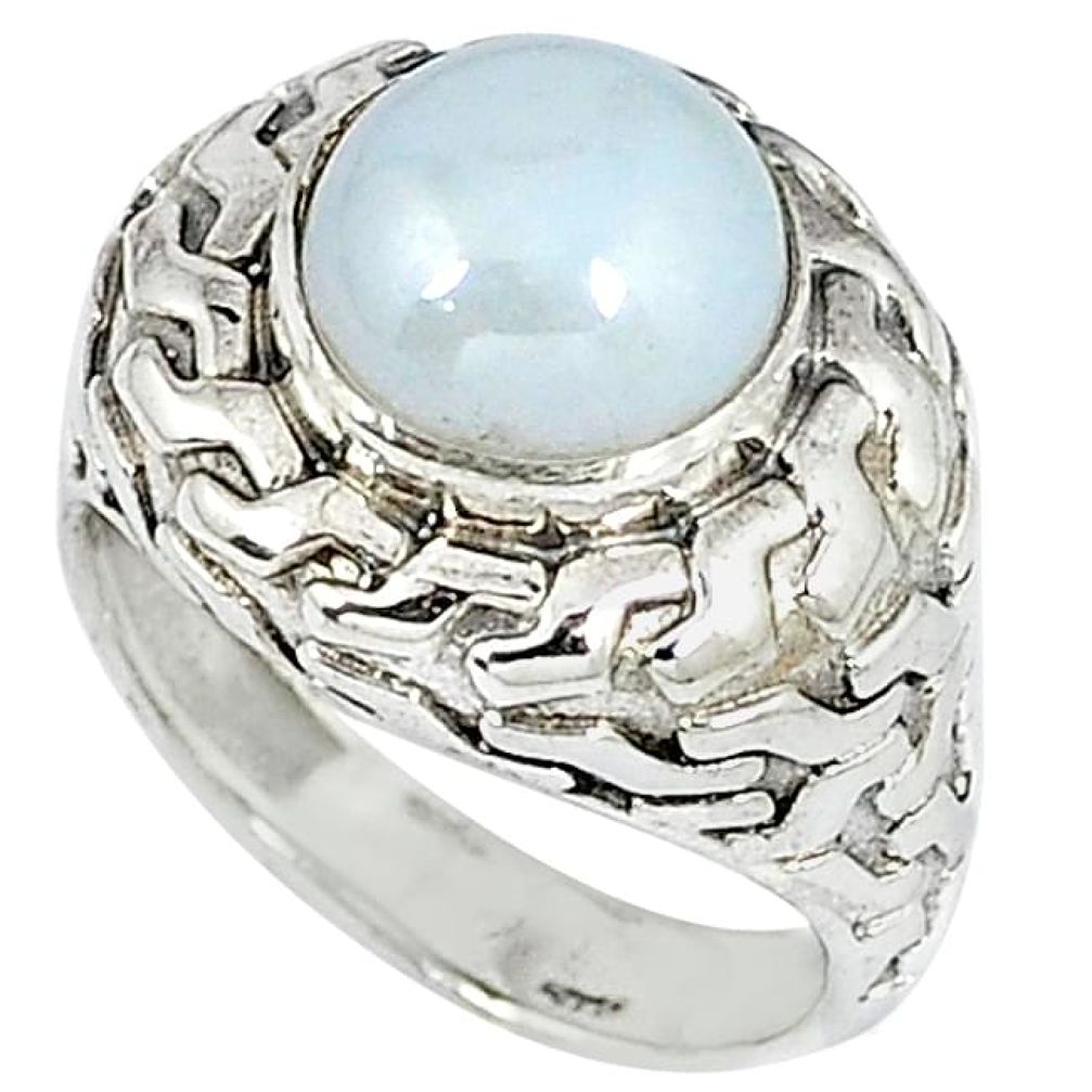 Natural white opalite round 925 sterling silver ring jewelry size 9 k20457