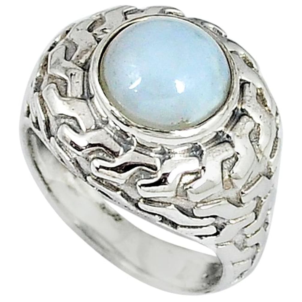 Natural white opalite round shape 925 sterling silver ring jewelry size 9 k20458