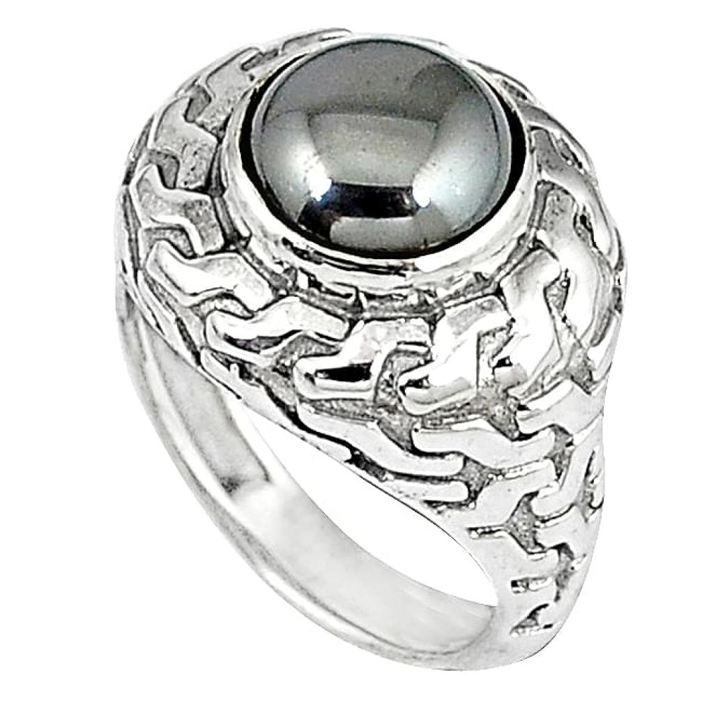 925 sterling silver metalic gun metal round shape ring jewelry size 8 k21085