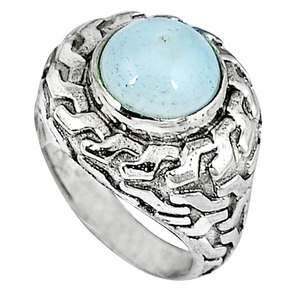 925 sterling silver natural white opalite round ring jewelry size 7 k21087