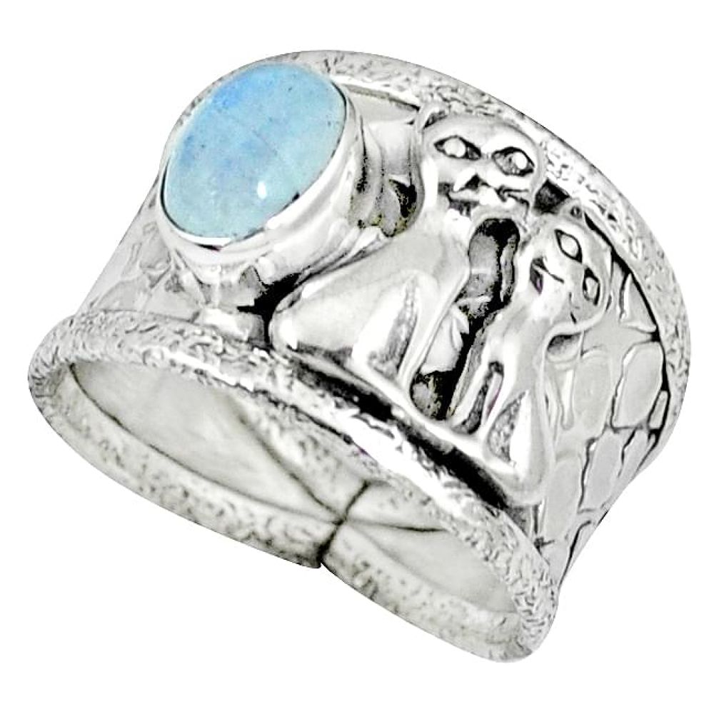 925 sterling silver natural rainbow moonstone two cats ring size 8 k32933