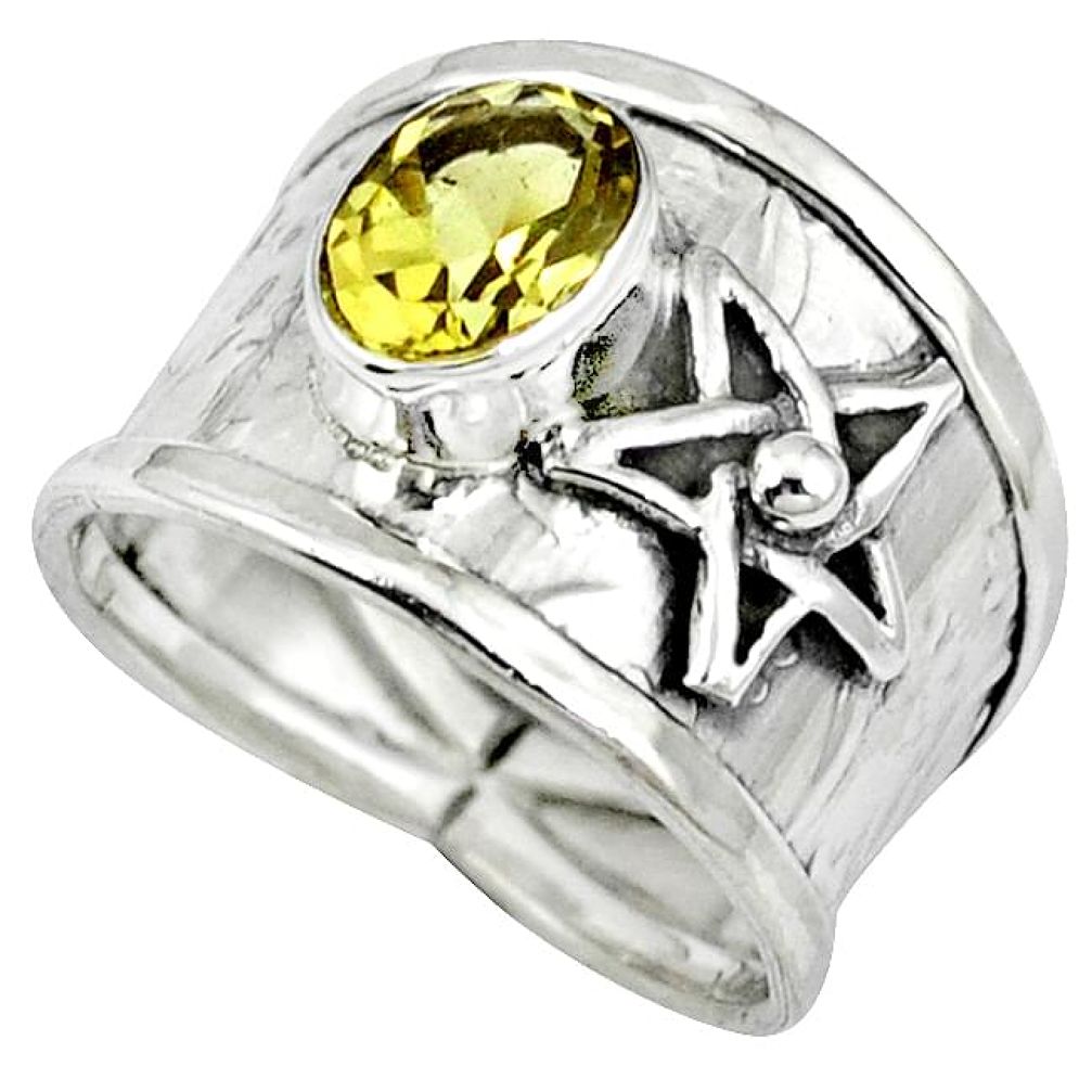 Natural yellow citrine 925 sterling silver star of david ring size 7.5 k32972