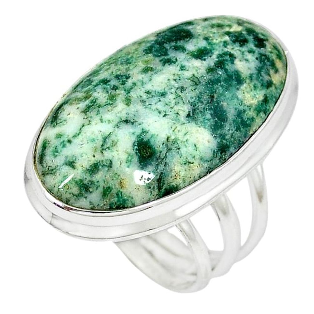 Natural white tree agate oval 925 sterling silver ring jewelry size 9 k38825