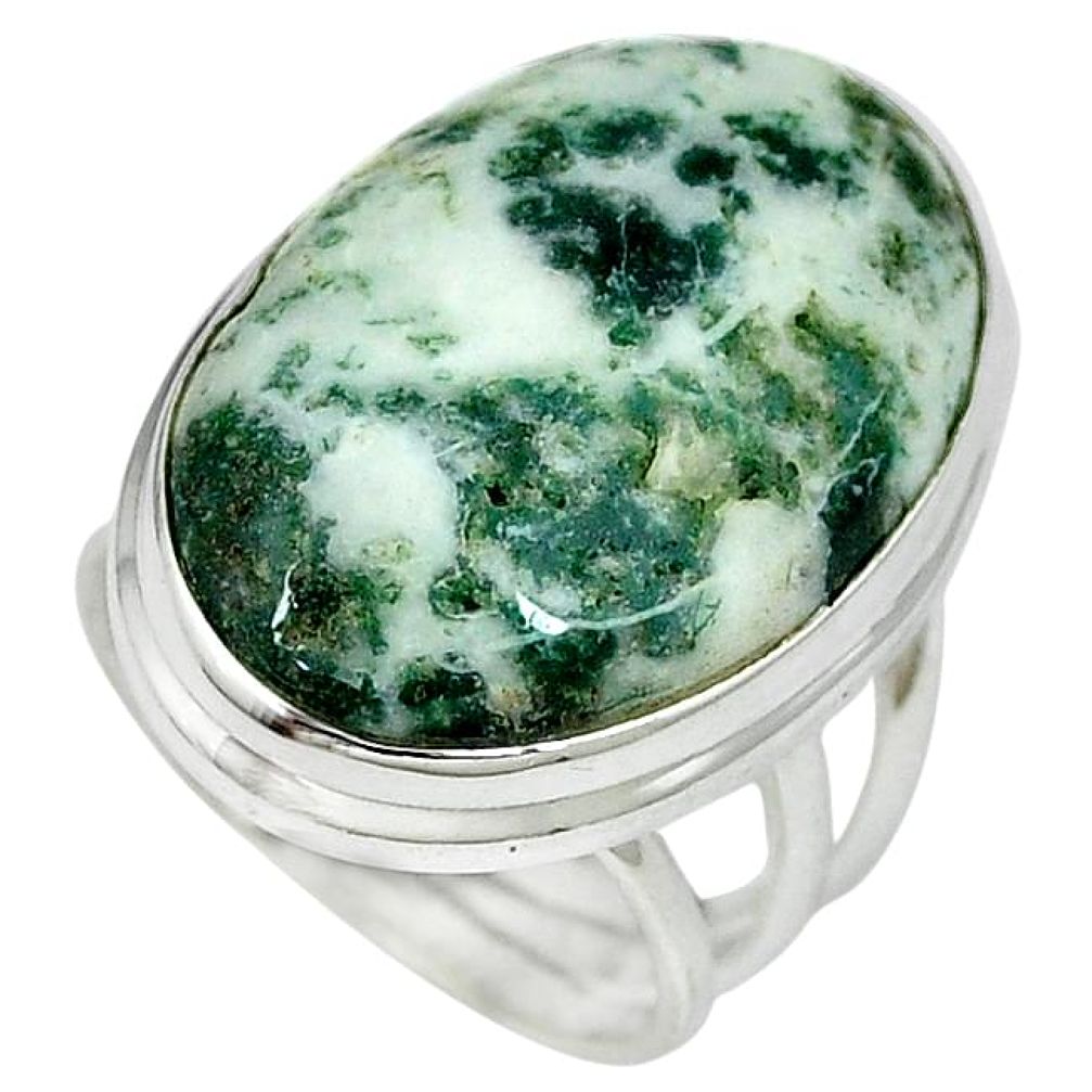 925 sterling silver natural white tree agate oval ring jewelry size 7 k38830