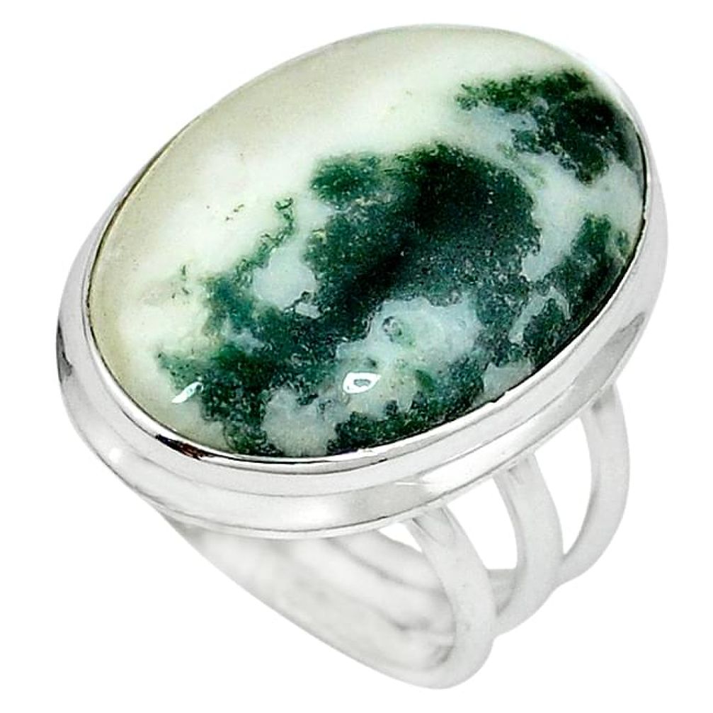 Natural white tree agate 925 sterling silver ring size 7.5 k38833