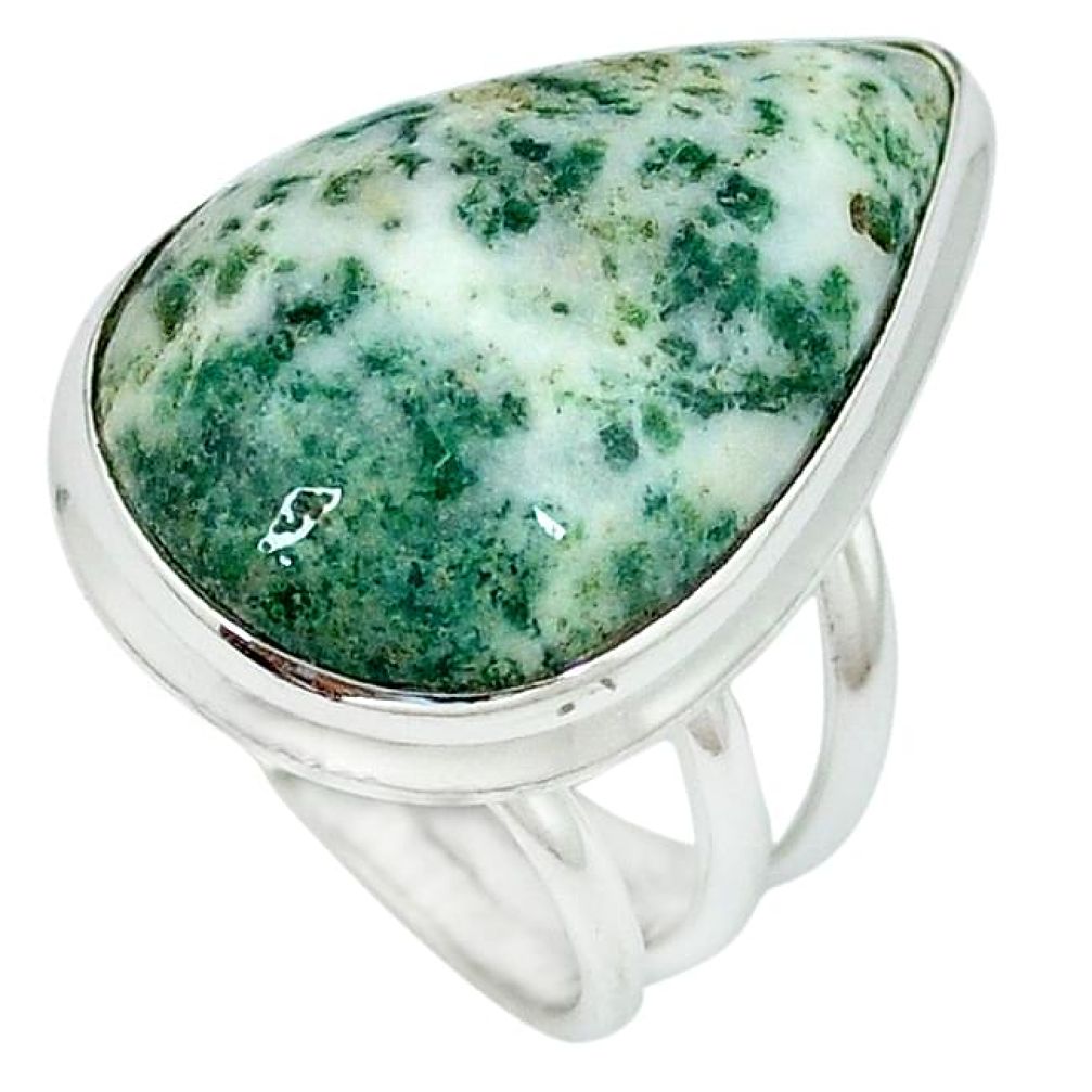 925 sterling silver natural white tree agate pear shape ring size 5.5 k38835