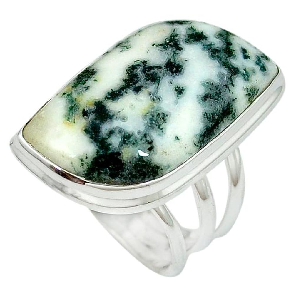 Natural white tree agate 925 sterling silver ring jewelry size 8.5 k38837