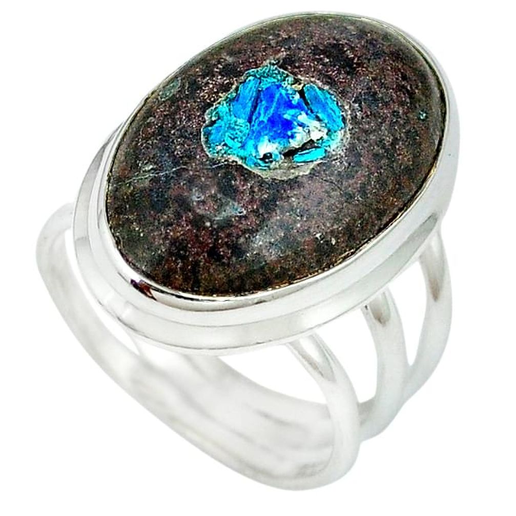 Natural blue cavansite 925 sterling silver ring jewelry size 9 k38840