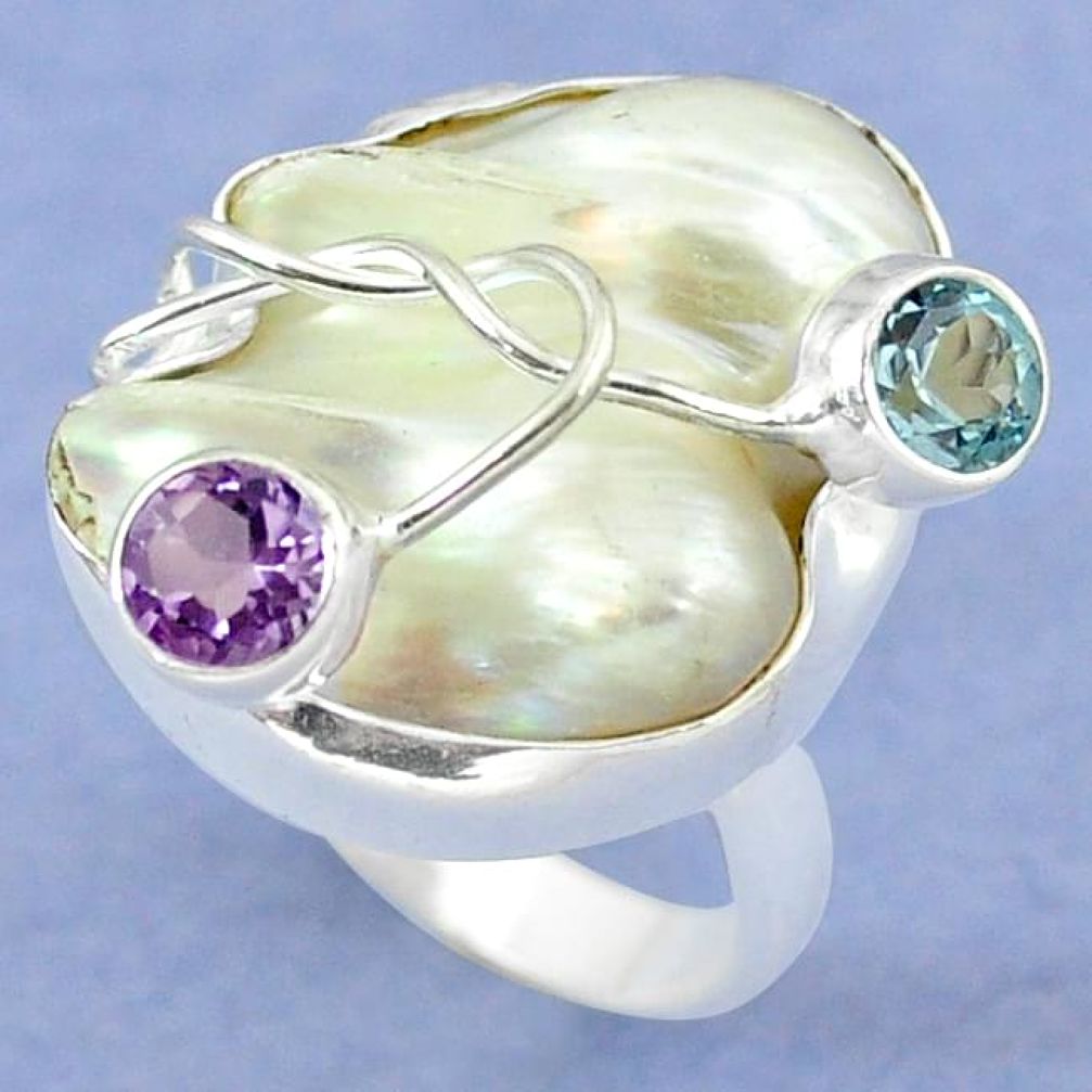 925 silver natural white mother of pearl amethyst ring jewelry size 8 k39451