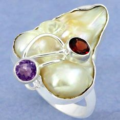 Purple amethyst natural white mother of pearl 925 silver ring size 7.5 k39459