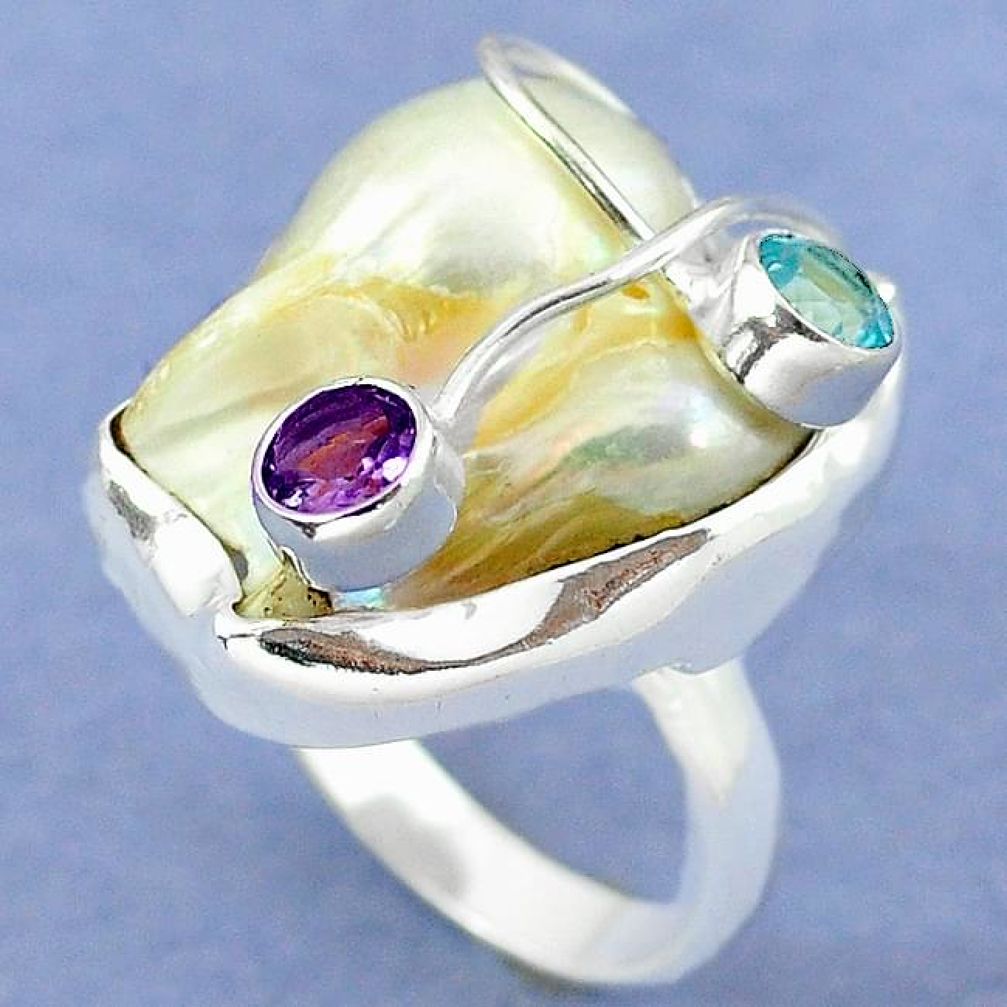 925 sterling silver natural white mother of pearl amethyst ring size 8.5 k39460
