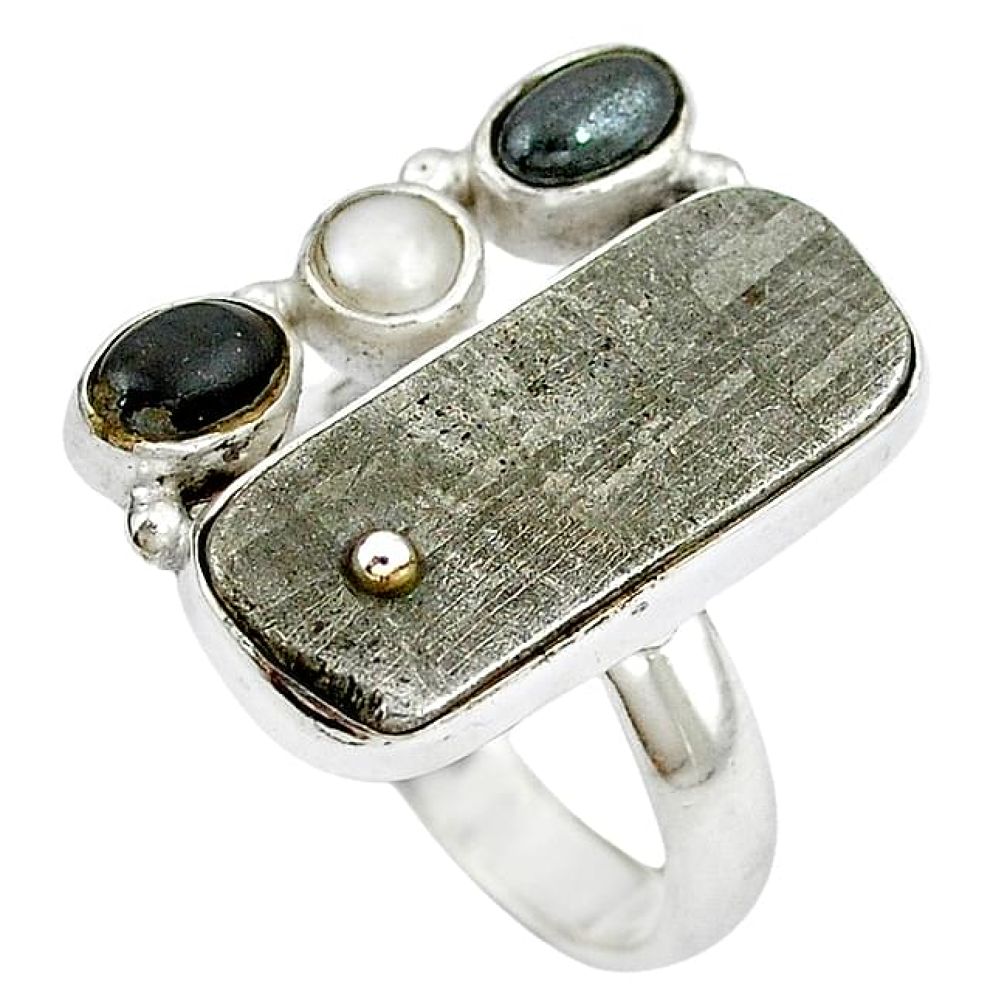 Natural grey meteorite gun metal 925 sterling silver ring size 6 k40452
