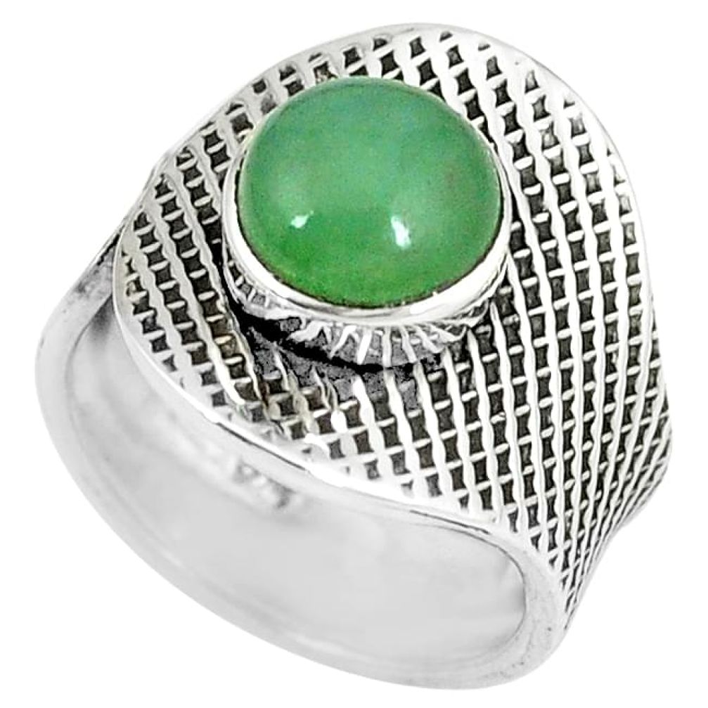 925 sterling silver green jade round adjustable ring jewelry size 6 k46239