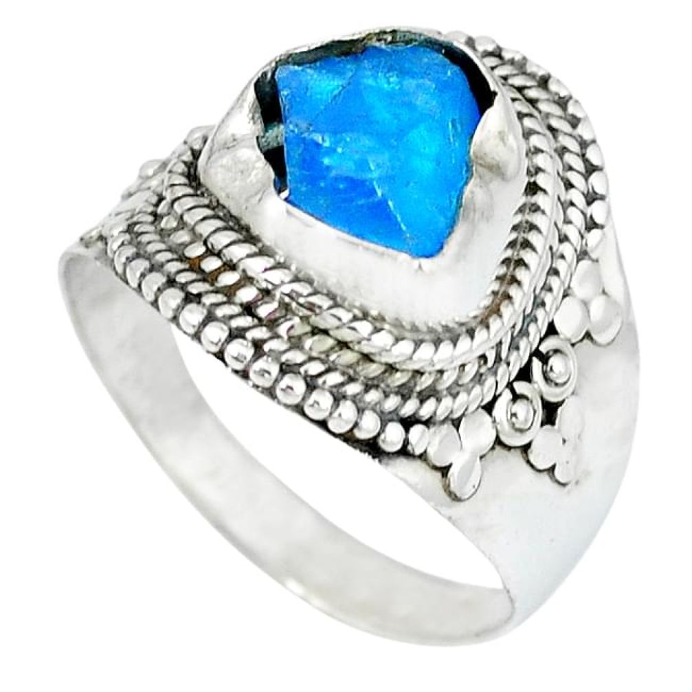 Blue apatite rough fancy 925 sterling silver ring jewelry size 9 k49433