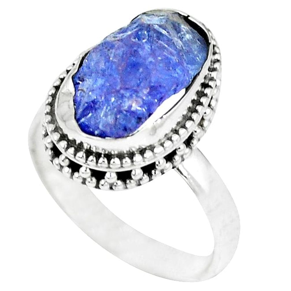 Natural blue tanzanite rough 925 sterling silver ring jewelry size 7.5 k49514