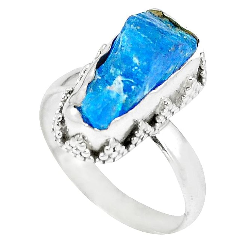 Blue apatite rough 925 sterling silver ring jewelry size 8 k49523