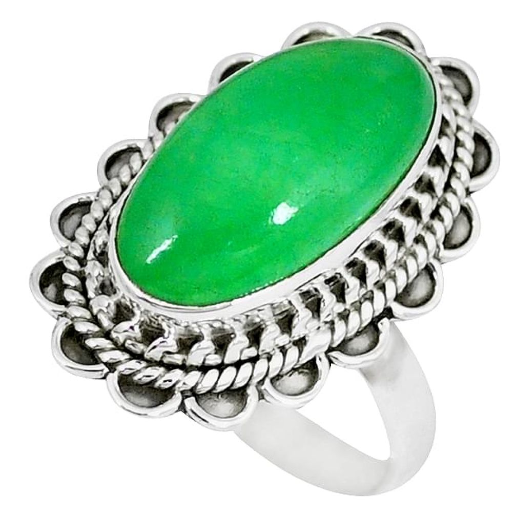 Green jade oval shape 925 sterling silver ring jewelry size 7 k50082