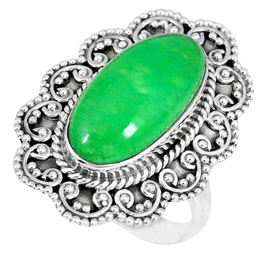 925 sterling silver green jade oval shape ring jewelry size 8 k50116