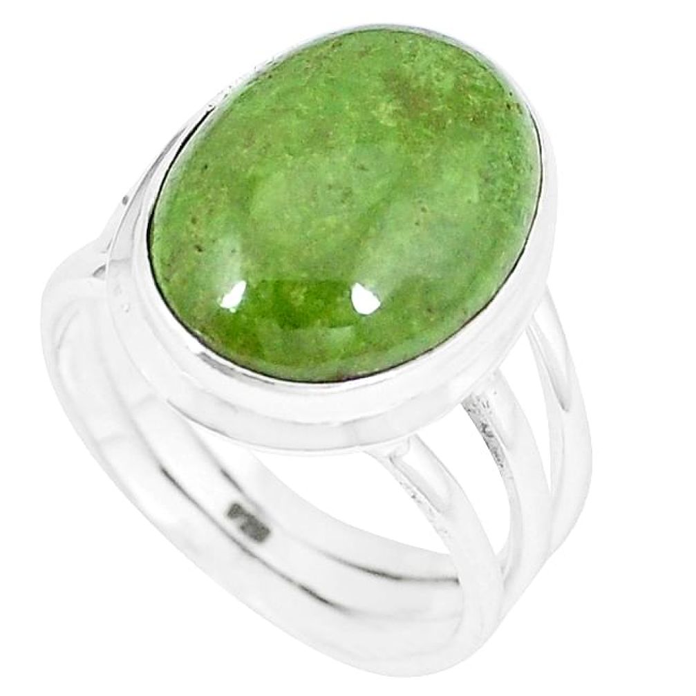 Natural green gaspeite oval 925 sterling silver ring jewelry size 7.5 k55830