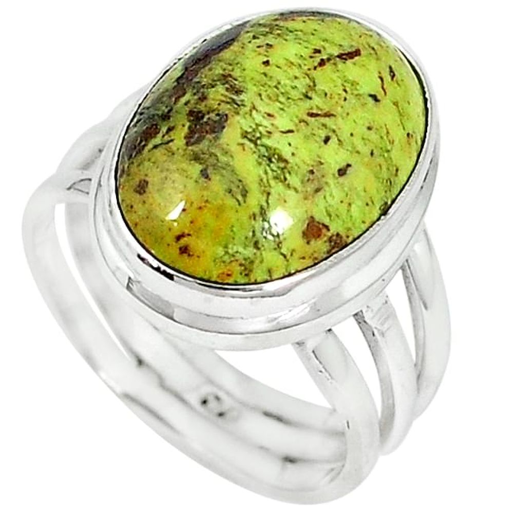 Natural green gaspeite 925 sterling silver ring jewelry size 7.5 k64858