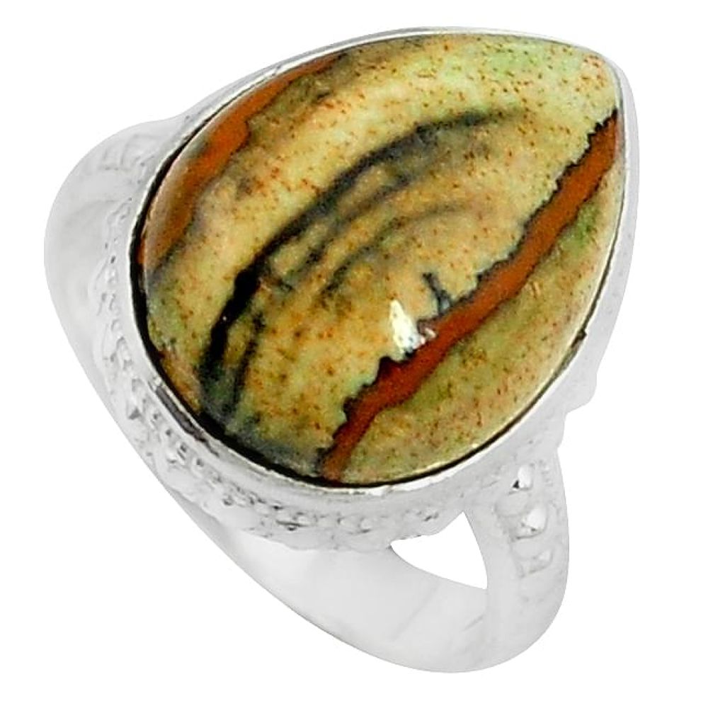 Clearance-925 sterling silver natural brown picture jasper ring jewelry size 7 k67110