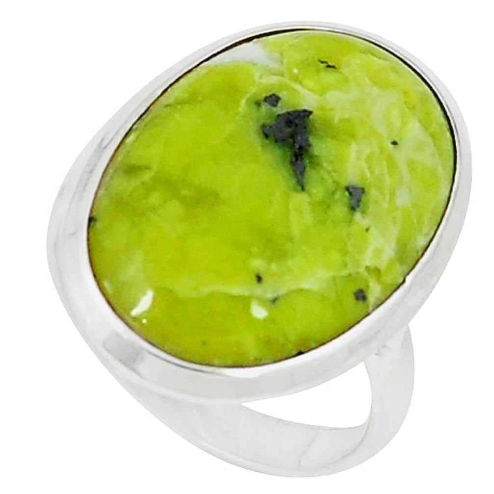 Natural yellow lizardite (meditation stone) 925 silver ring size 8 k67463