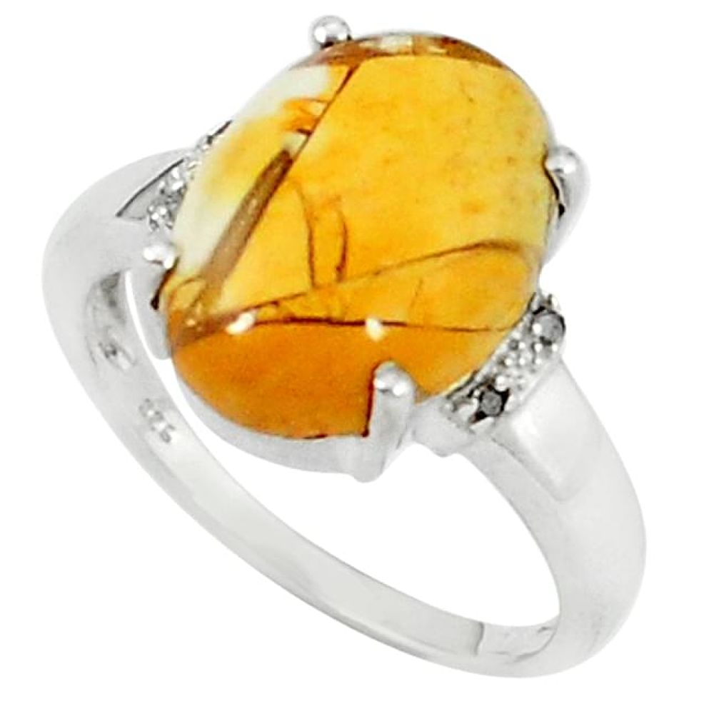 925 silver diamond yellow brecciated mookaite ring jewlery size 7.5 k67831