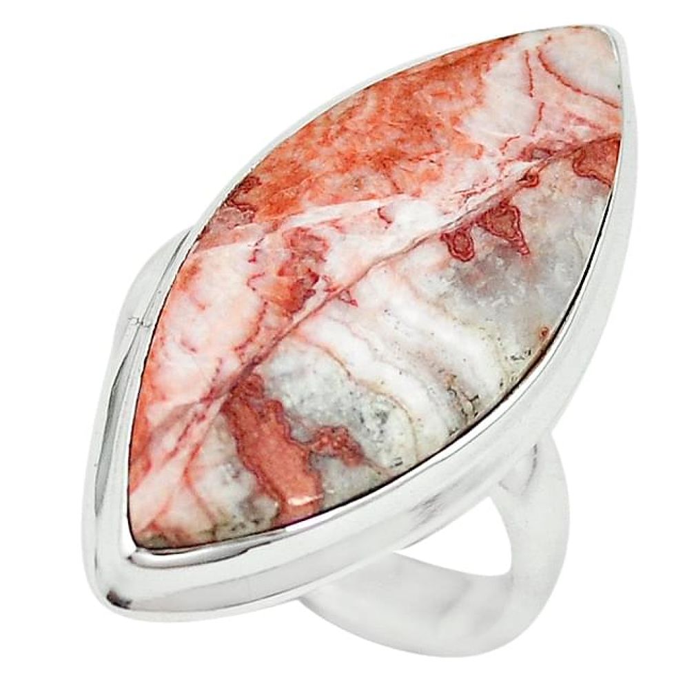 Natural pink rosetta stone jasper 925 silver ring jewelry size 7 k68281