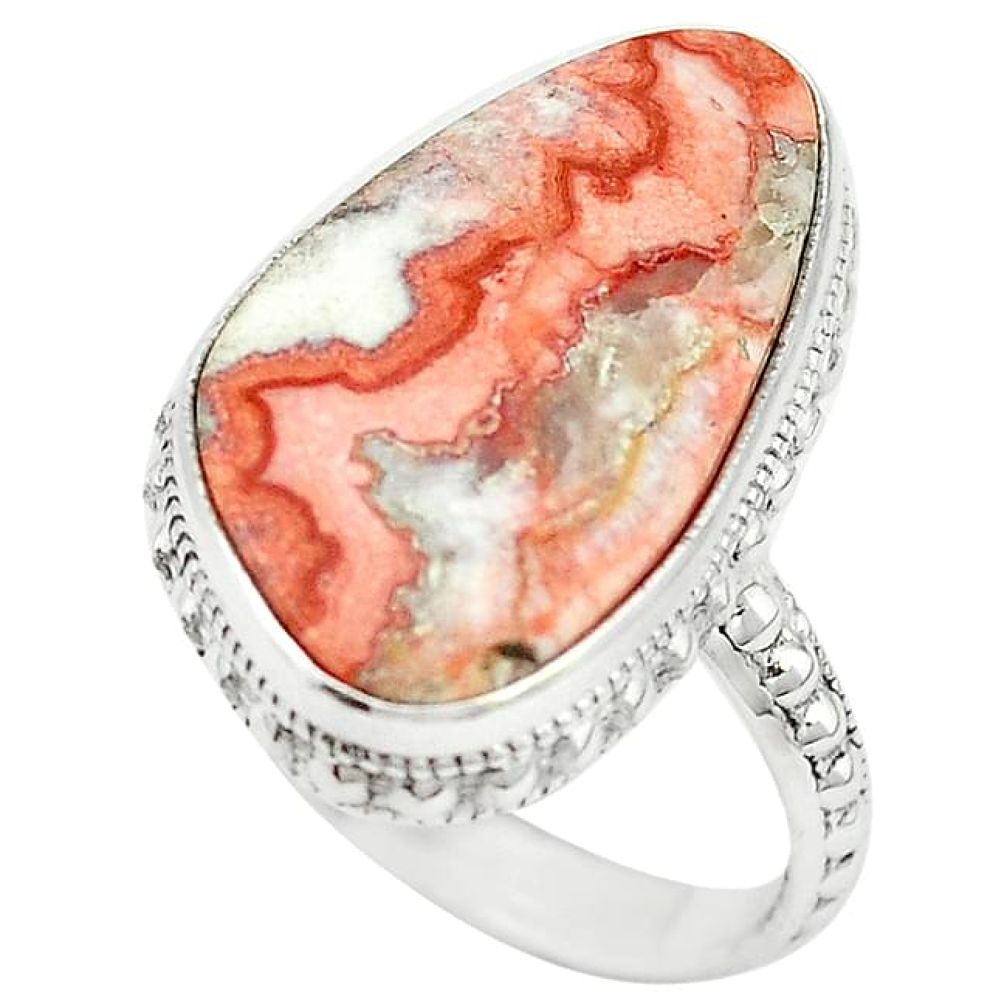 Natural pink rosetta stone jasper 925 silver ring jewelry size 8.5 k68283