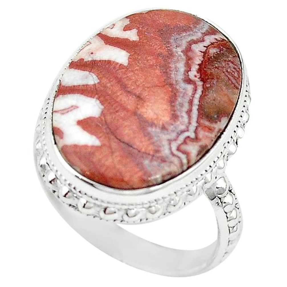Natural pink rosetta stone jasper 925 silver ring jewelry size 8 k68291