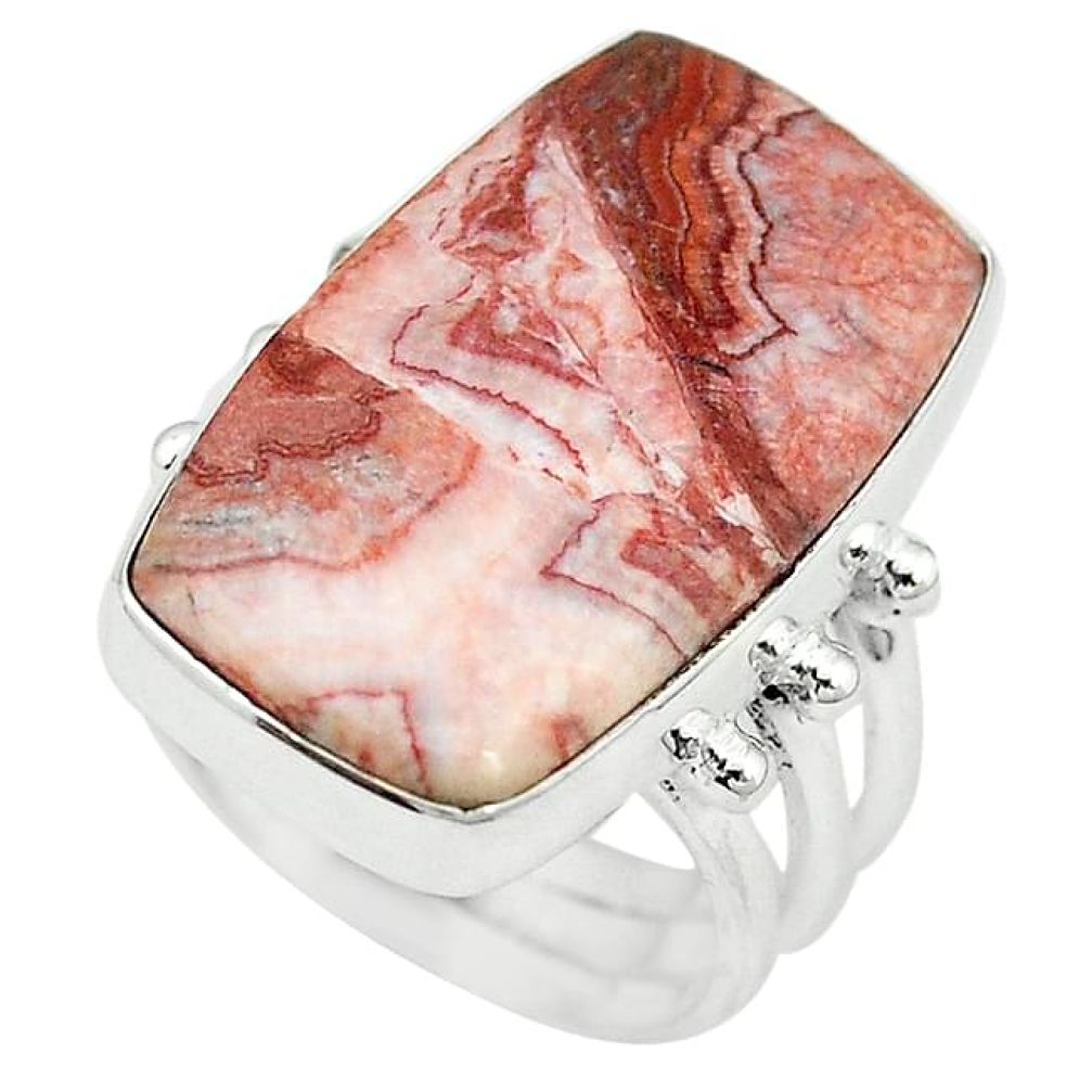 Natural pink rosetta stone jasper 925 silver ring jewelry size 6 k68292